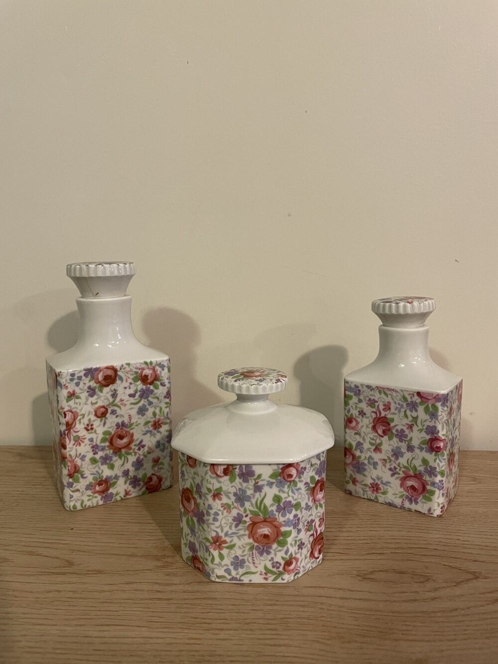 VTG RARE 6pc Floral Limoges France Vanity Dresser Set Perfume Powder Bottle READ